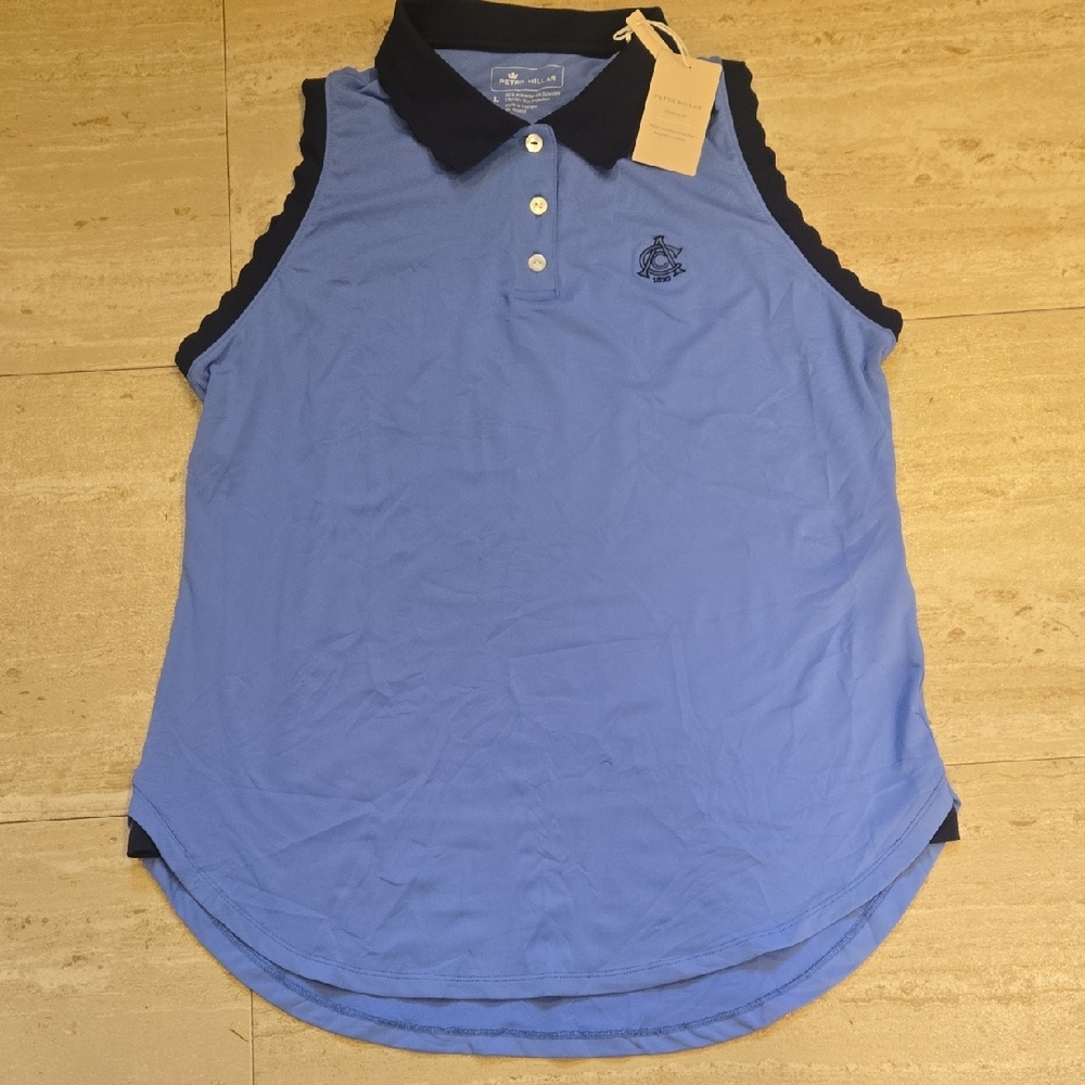 New Peter Millar Navy/Opal Blue Scallop Trim Sun Protection Country Club Polo